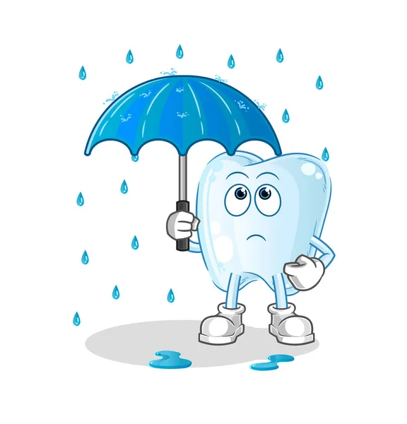 Tooth Holding Umbrella Illustration Character Vector — Stock Vector
