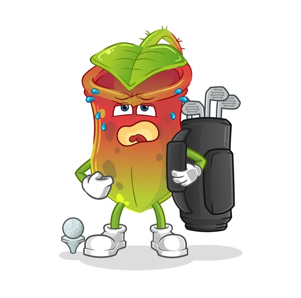 Nepenthes Con Equipo Golf Vector Mascota Dibujos Animados — Vector de stock