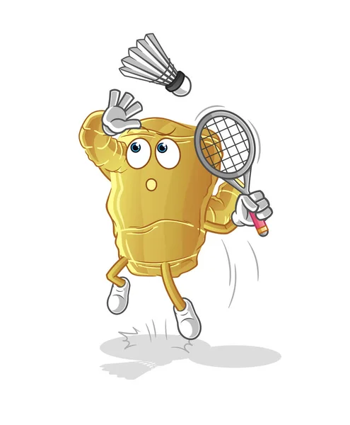 Ingwer Zerschlagen Beim Badminton Cartoon Cartoon Maskottchen — Stockvektor