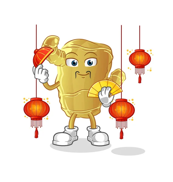 Fener resimli zencefilli Çin yemeği. karakter vektörü
