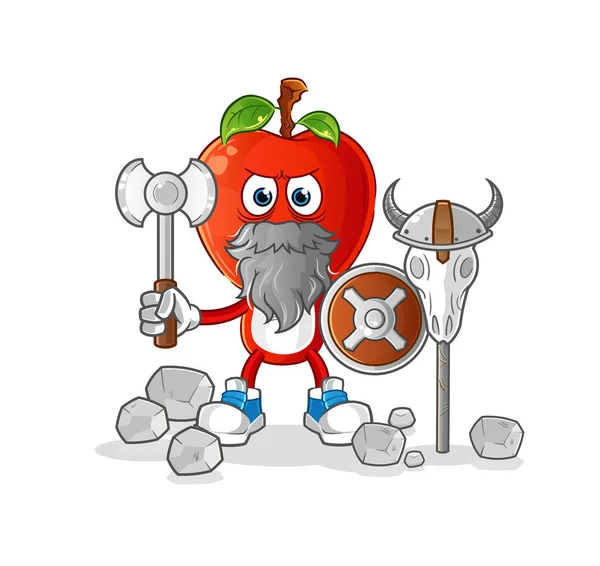 Apple Head Cartoon Viking Illustration Character Vector — Stock Vector