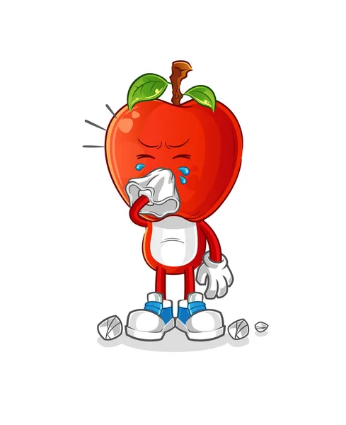 Apple Head Cartoon Blowing Nose Character Cartoon Mascot Vector — Stock Vector