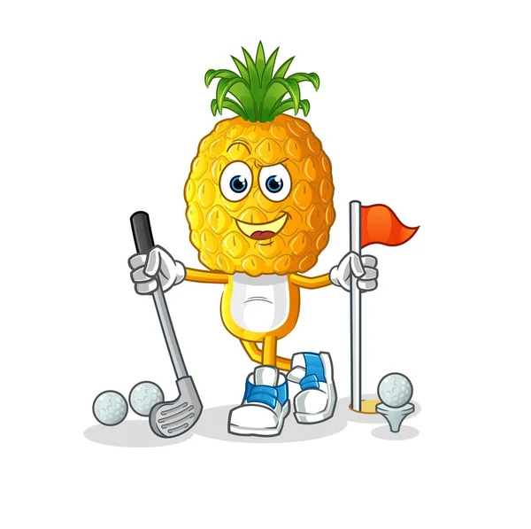 Pineapple Head Cartoon Playing Golf Vector Cartoon Character — Stock Vector