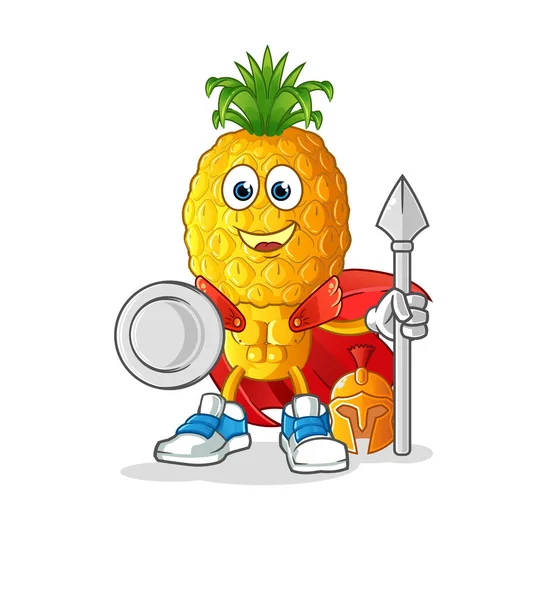 Tête Ananas Personnage Spartiate Dessin Animé Mascotte Vecteur — Image vectorielle