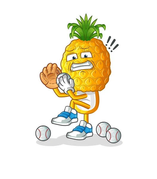 Ananas Hoofd Cartoon Honkbal Werper Tekenfilm Mascotte Vector — Stockvector