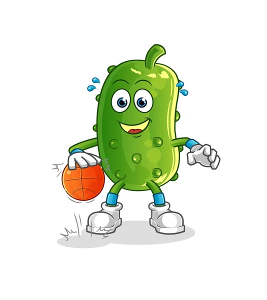 Cucumber Dribble Basketball Character Cartoon Mascot Vector — Stock Vector