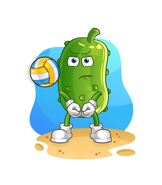 Komkommer Spelen Volleybal Mascotte Cartoon Vector — Stockvector