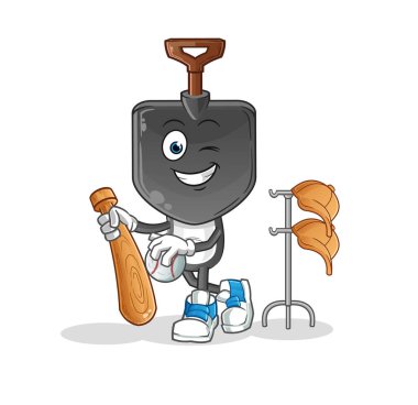 Beyzbol maskotu oynayan kürek kafalı çizgi film. çizgi film vektörü