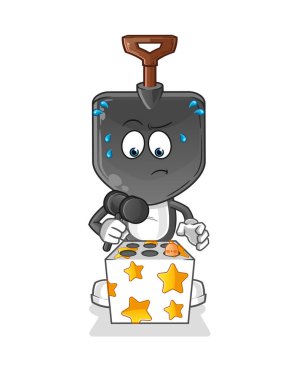 Kürek kafalı çizgi film karakteri bir köstebek maskotuna vurdu. çizgi film vektörü