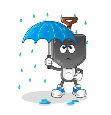 Elinde şemsiye resmi olan kürek kafalı bir çizgi film. karakter vektörü