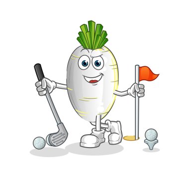 Golf oynayan beyaz turp. çizgi film karakteri