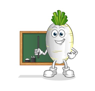 Beyaz turp öğretmen vektörü. çizgi film karakteri