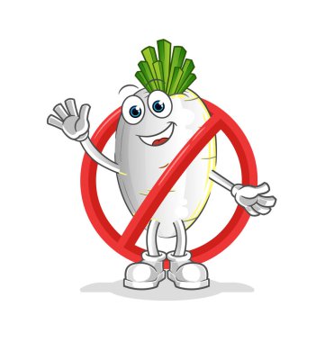 Beyaz turp maskotuna hayır de. çizgi film vektörü