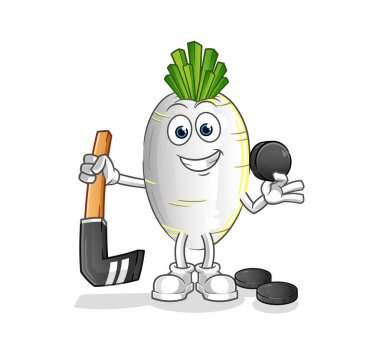 Hokey oynayan beyaz turp. çizgi film karakteri