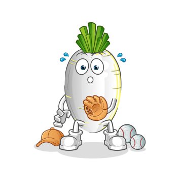 Beyaz turp beyzbol yakalayıcı çizgi filmi. çizgi film maskotu vektörü