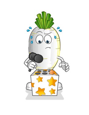 Beyaz turp bir köstebek maskotunu öldürdü. çizgi film vektörü