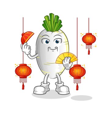 Fener resimli beyaz turp. karakter vektörü