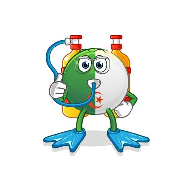 Cezayir bayrak dalgıcı çizgi filmi. çizgi film maskotu vektörü