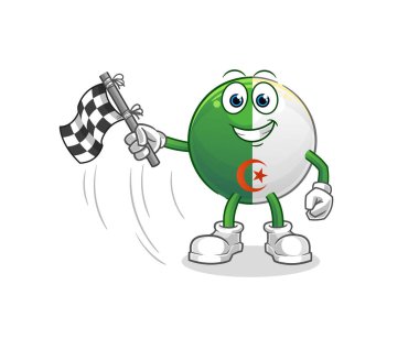 Cezayir bayrağı, bitiş bayrağı. çizgi film maskotu vektörü