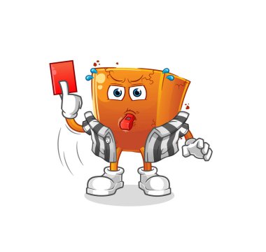 Kırmızı kart resimli tuğla hakem. karakter vektörü