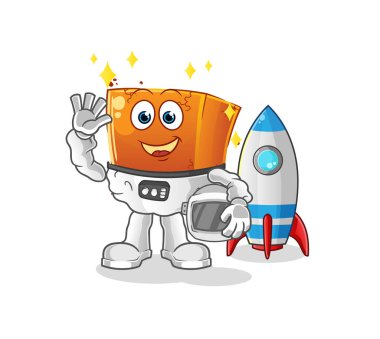 Brick astronot el sallıyor. çizgi film maskotu vektörü
