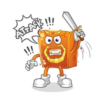 Tuğla şövalyeleri kılıçla saldırır. çizgi film maskotu vektörü