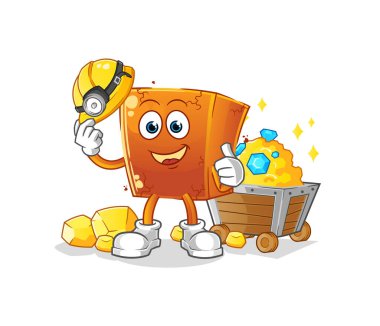 Altın karakterli tuğla madencisi. çizgi film maskotu vektörü