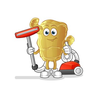 Bir süpürgeyle zencefil temizliği. karakter vektörü