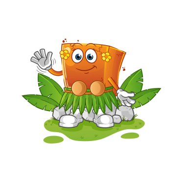 Brick Hawai el sallayan karakteri. çizgi film maskotu vektörü