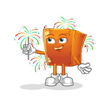 Havai fişek maskotlu tuğla. çizgi film vektörü