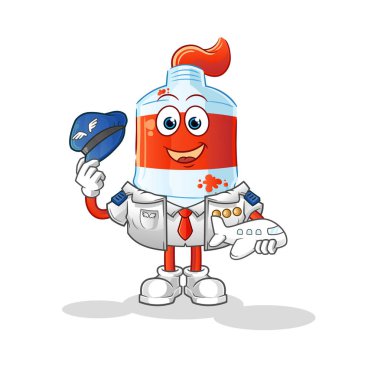 Suluboya tüp pilot maskotu. çizgi film vektörü