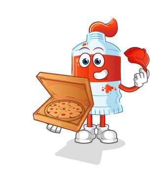 Suluboya tüp pizza teslimatçısı çocuk vektörü. çizgi film karakteri