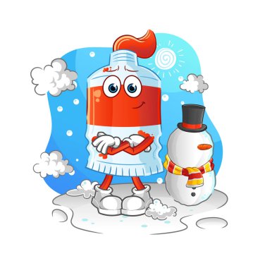 Soğuk kış karakterinde suluboya boru. çizgi film maskotu vektörü