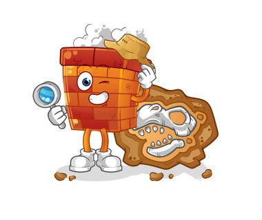 Fosil maskotlu baca arkeologları. çizgi film vektörü