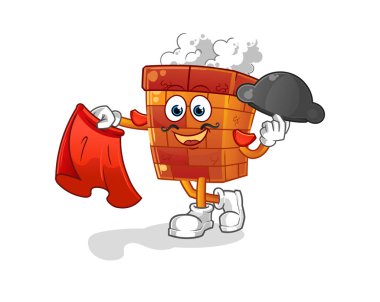 Kırmızı bez resimli baca matadoru. karakter vektörü