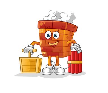 Bacada dinamit fünyesi var. çizgi film maskotu vektörü