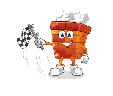 Baca tutuş bitiş bayrağı. çizgi film maskotu vektörü