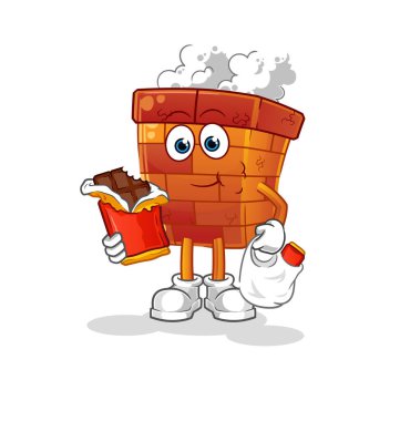 Baca çikolata maskotu yer. çizgi film vektörü