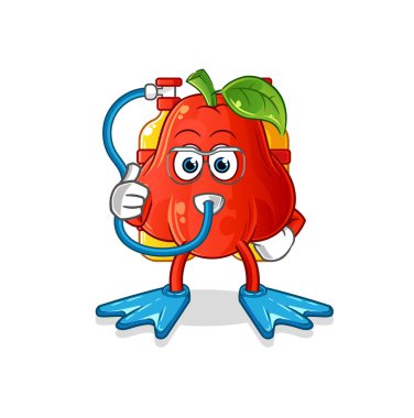 su elması dalgıcı çizgi filmi. çizgi film maskotu vektörü