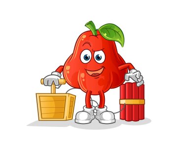 Su elması dinamit fünyesi tutuyor. çizgi film maskotu vektörü