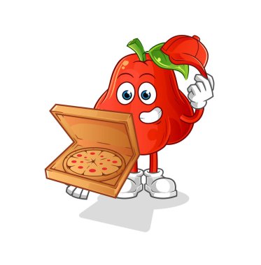 Elmalı pizza teslimatçısı çocuk vektörü. çizgi film karakteri