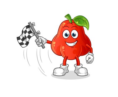 Elma tutma suyu bitiş bayrağı. çizgi film maskotu vektörü