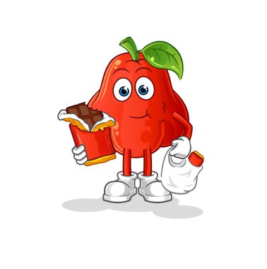 su elması çikolata maskotu yer. çizgi film vektörü