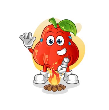 Elmalı marşmelov kızartıyorum. çizgi film maskotu vektörü