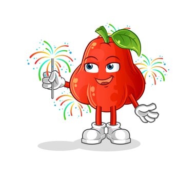 Havai fişek maskotlu su elması. çizgi film vektörü