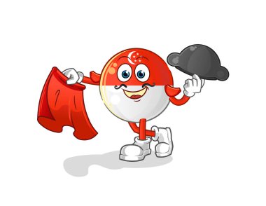 Kırmızı bez resimli Singapur bayrağı matadoru. karakter vektörü