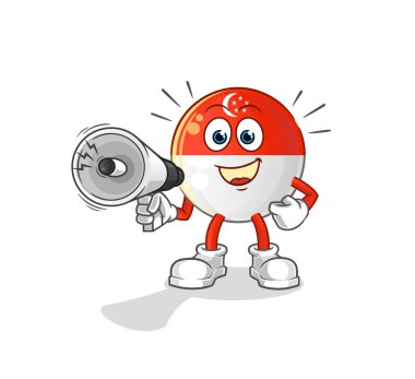 Singapur bayrağı hoparlör vektörünü tutuyor. çizgi film karakteri