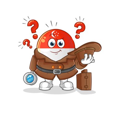 Singapur bayrak dedektifi vektörü. çizgi film karakteri