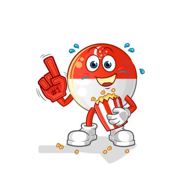 Singapur bayrak fanı ve patlamış mısır illüstrasyonu. karakter vektörü