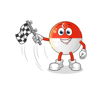 Singapur bayrağı beklemede bitiş bayrağı. çizgi film maskotu vektörü